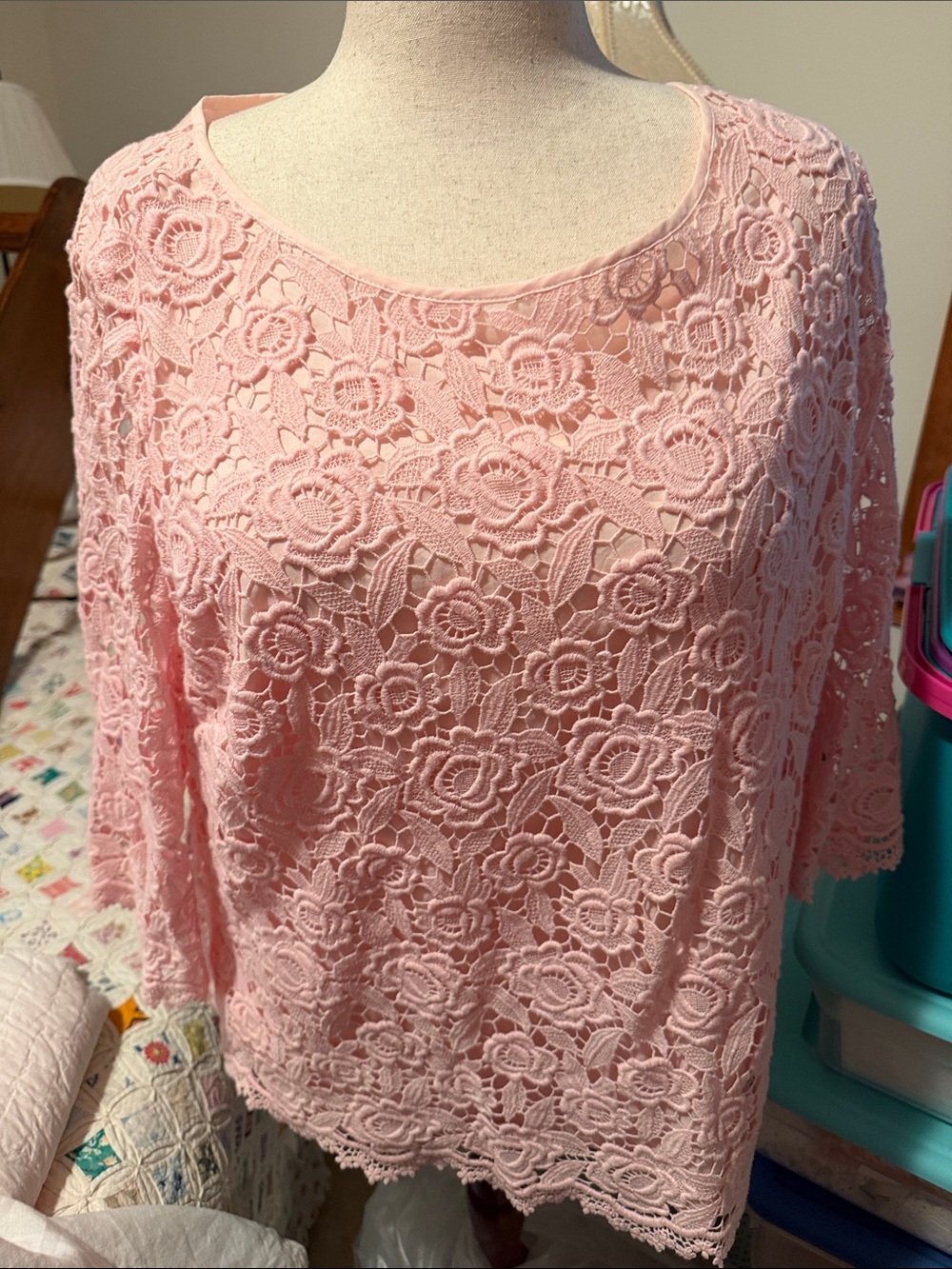 Talbots Light Pink Floral Lace Blouse